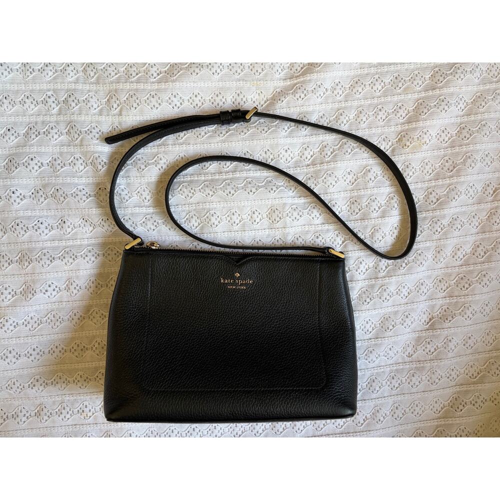 Kate Spade New York Black Pebbled Leather Crossbody Purse Zip Top Adjustable